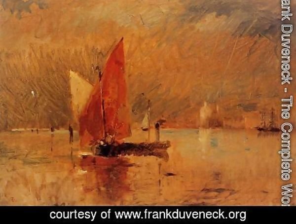 Frank Duveneck - Red Sail in the Harbor at Venice