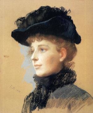 Frank Duveneck - Portrait of a Woman with Black Hat I